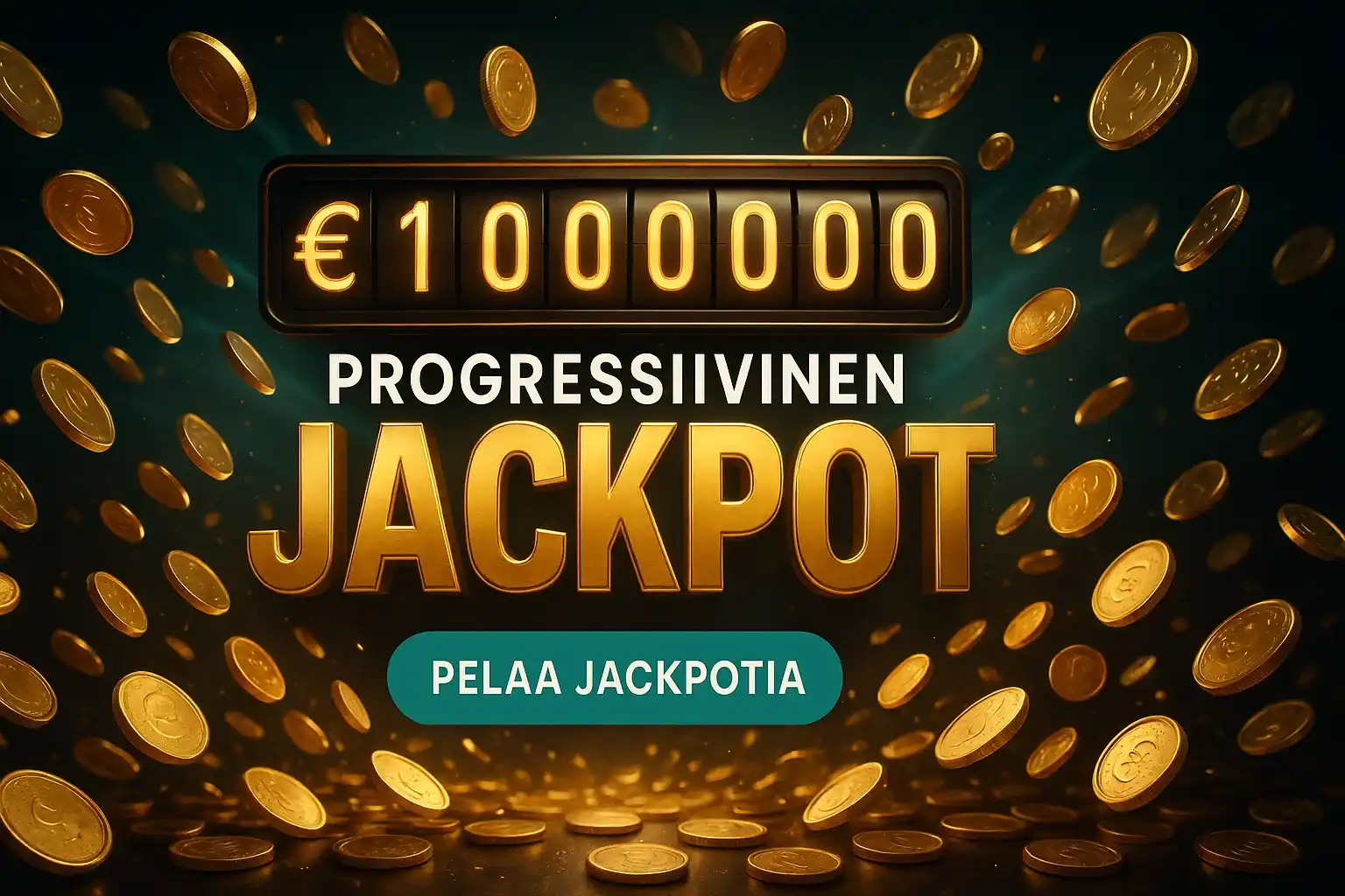 Suomalainen kasinobanneri, progressiivinen jackpot, miljoona euroa ja kultakolikot